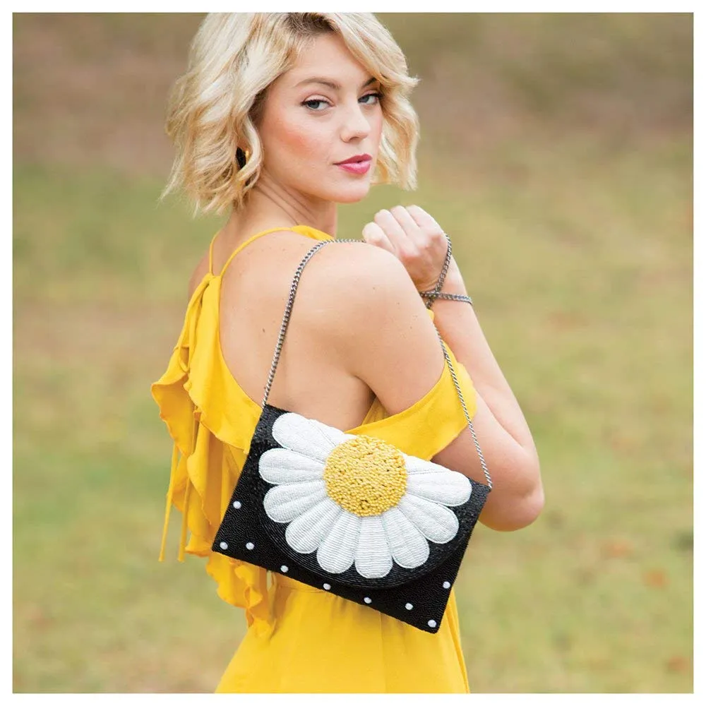 Mary Frances Oopsy Daisy Special Beaded Crossbody Clutch Black Flower Purse New