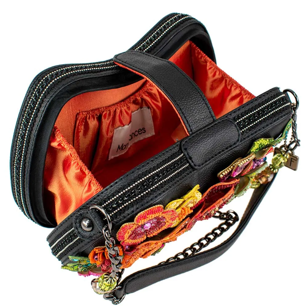 Mary Frances Pick Me Beaded Multi Floral Crossbody Black Handbag Bag New