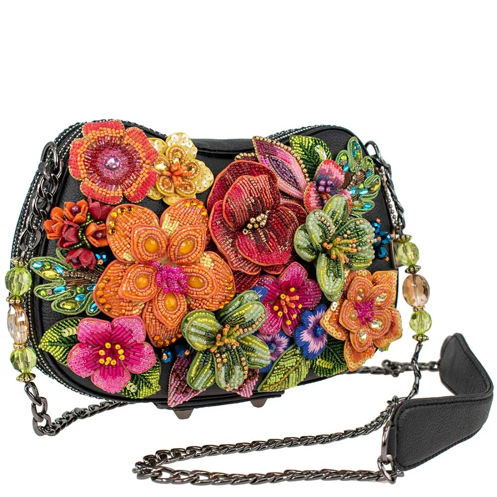 Mary Frances Pick Me Beaded Multi Floral Crossbody Black Handbag Bag New