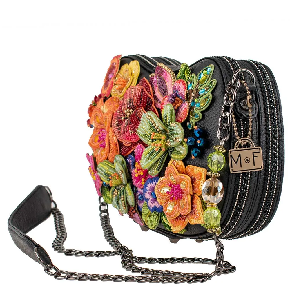 Mary Frances Pick Me Beaded Multi Floral Crossbody Black Handbag Bag New
