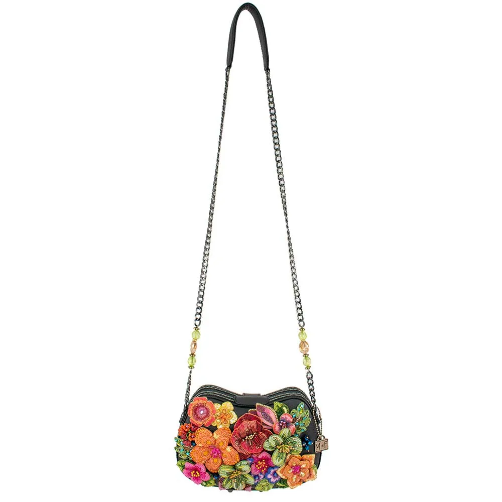 Mary Frances Pick Me Beaded Multi Floral Crossbody Black Handbag Bag New
