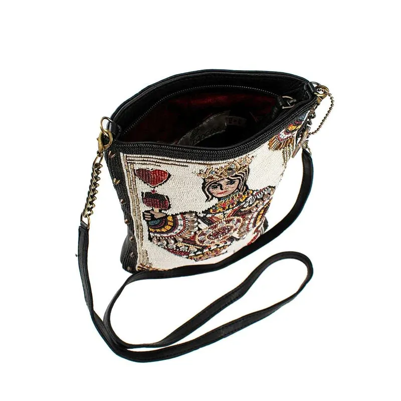 Mary Frances Queen of Wine Crossbody Handbag White Embroidery Black Bag New