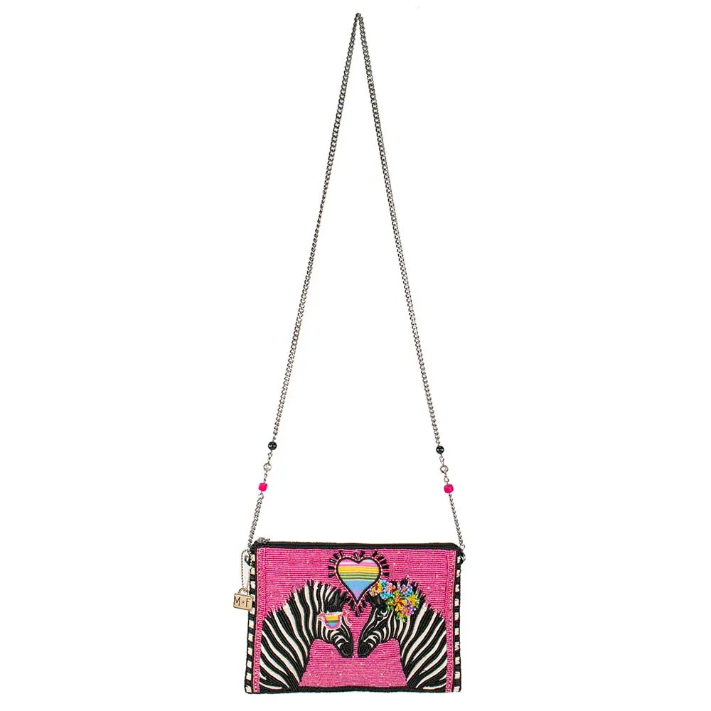 Mary Frances Smitten Beaded Zebra Love Crossbody Clutch Handbag Pink Bag New