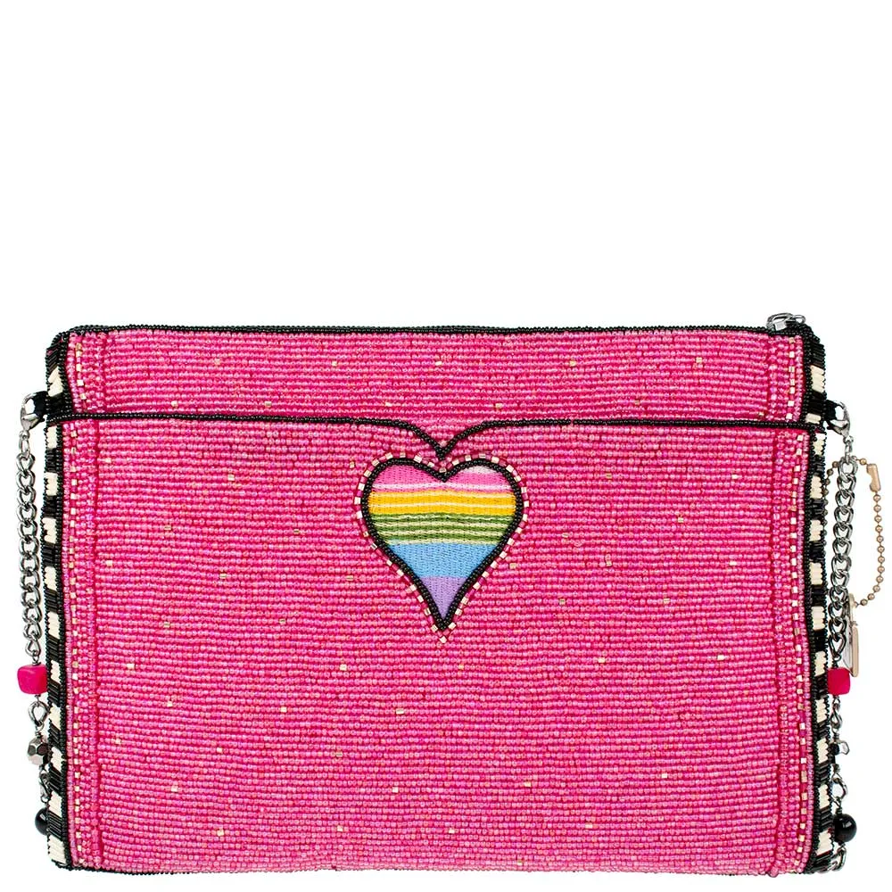 Mary Frances Smitten Beaded Zebra Love Crossbody Clutch Handbag Pink Bag New