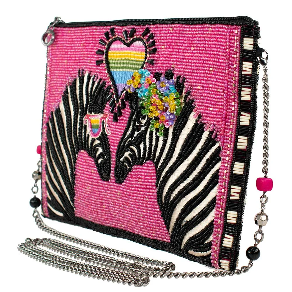 Mary Frances Smitten Beaded Zebra Love Crossbody Clutch Handbag Pink Bag New