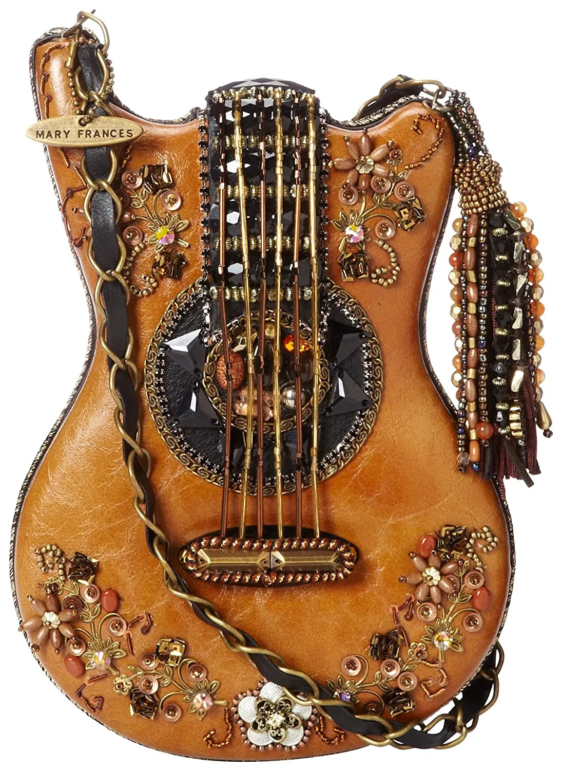 Mary Frances Special Hall Of Fame Bag Guitar Brown Beaded Handbag Music Tan New