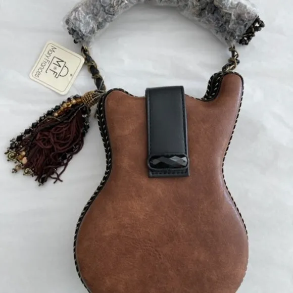Mary Frances Special Hall Of Fame Bag Guitar Brown Beaded Handbag Music Tan New