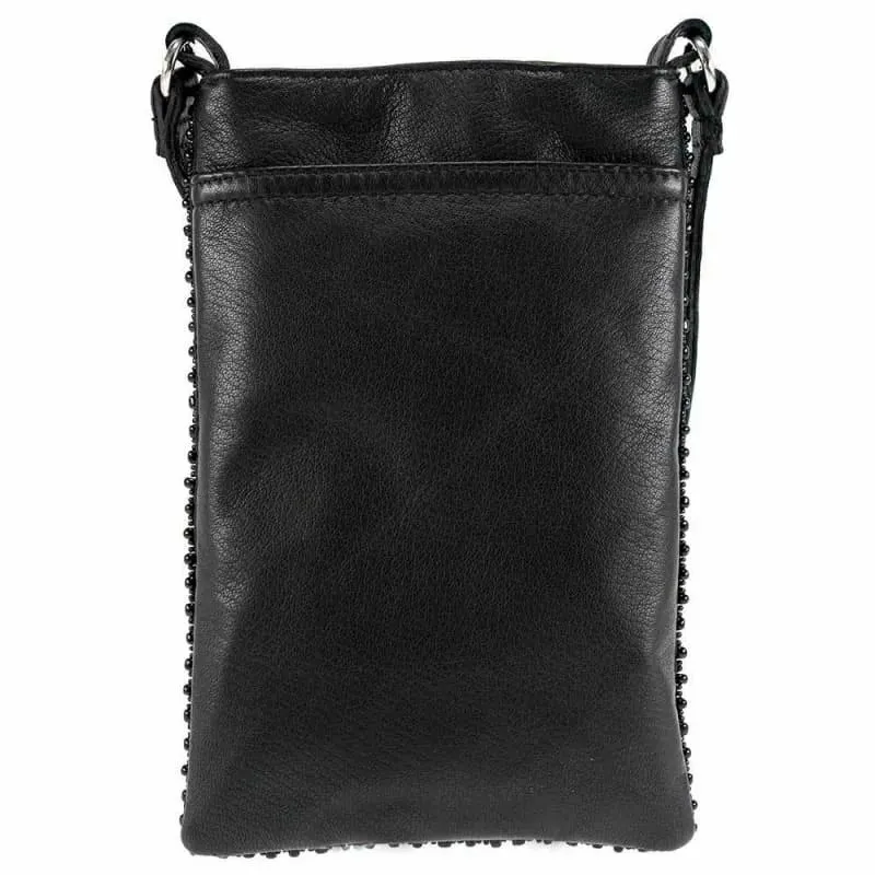 Mary Frances Take A Sip Bead Handbag Crossbody Phone Bag Black Leather Purse NEW