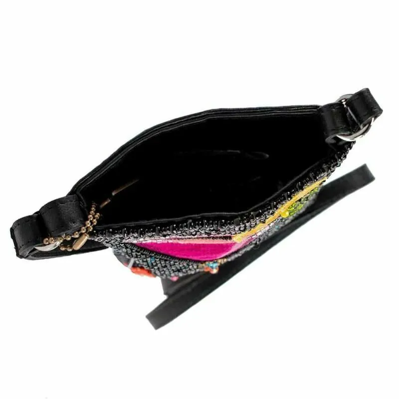 Mary Frances Take A Sip Bead Handbag Crossbody Phone Bag Black Leather Purse NEW