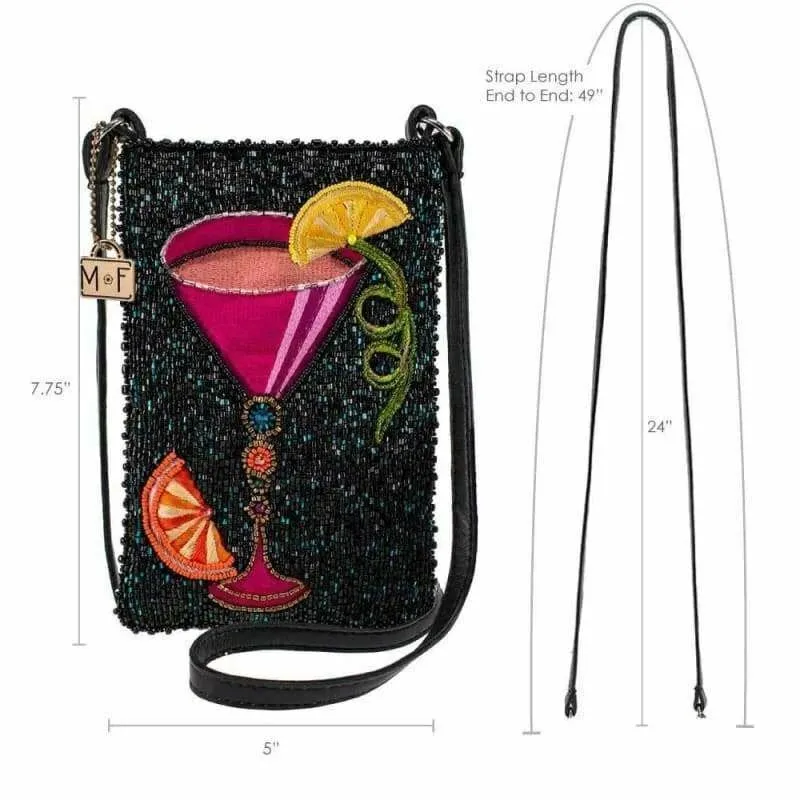 Mary Frances Take A Sip Bead Handbag Crossbody Phone Bag Black Leather Purse NEW