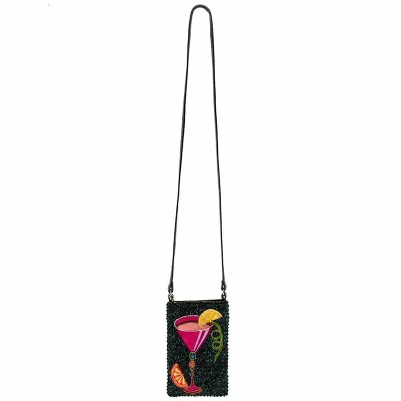 Mary Frances Take A Sip Bead Handbag Crossbody Phone Bag Black Leather Purse NEW