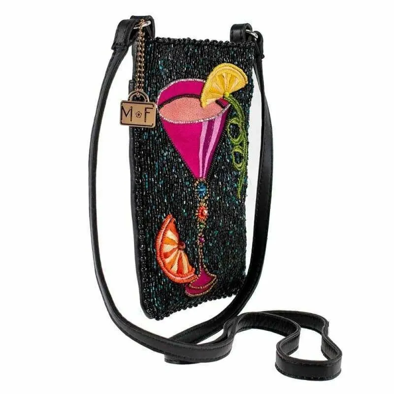 Mary Frances Take A Sip Bead Handbag Crossbody Phone Bag Black Leather Purse NEW