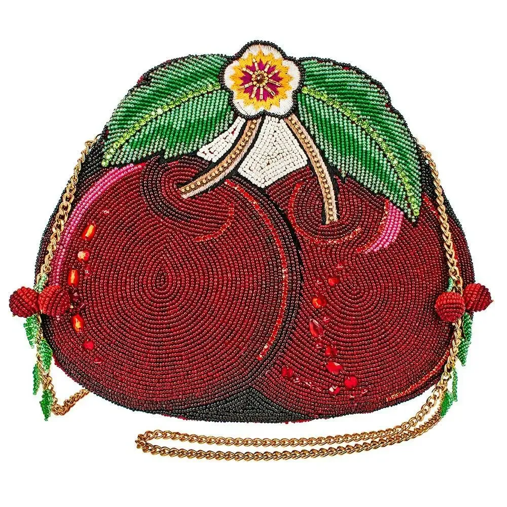 Mary Frances Wild Cherry Fruit Spring Beaded Handbag Bag Cherries Purse Red NEW