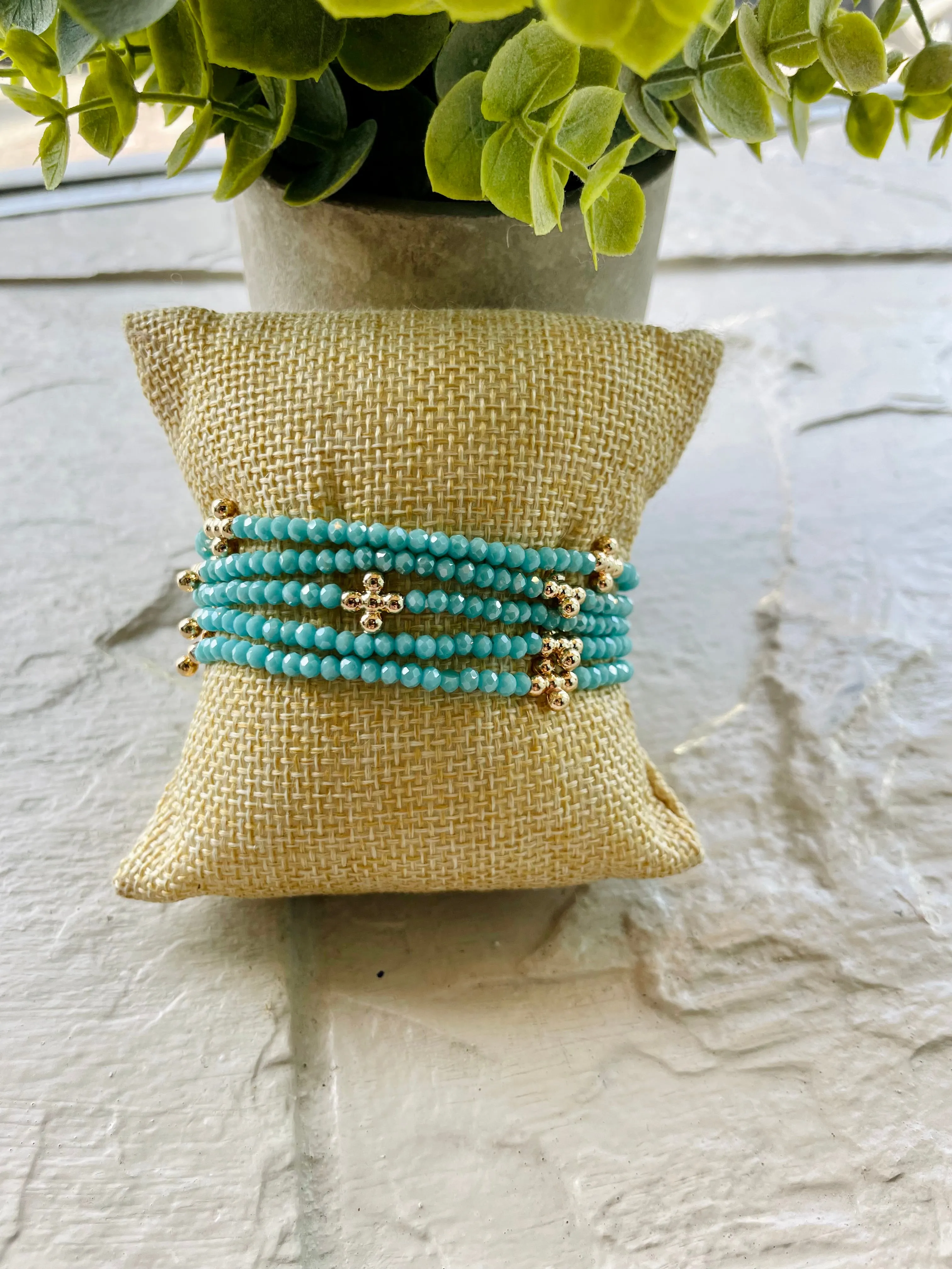 Melissa Beaded Cross Bracelet in Turquoise