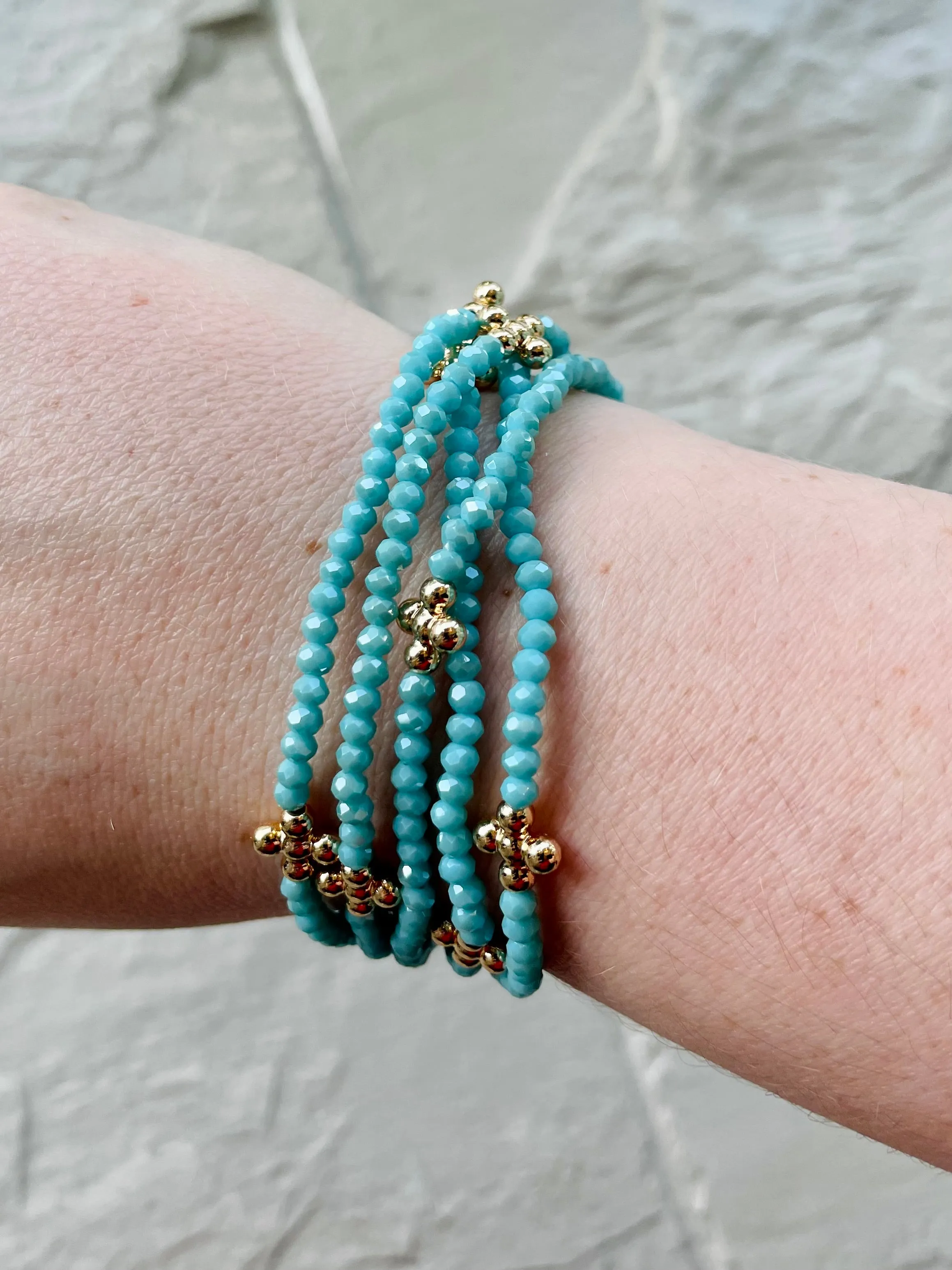 Melissa Beaded Cross Bracelet in Turquoise