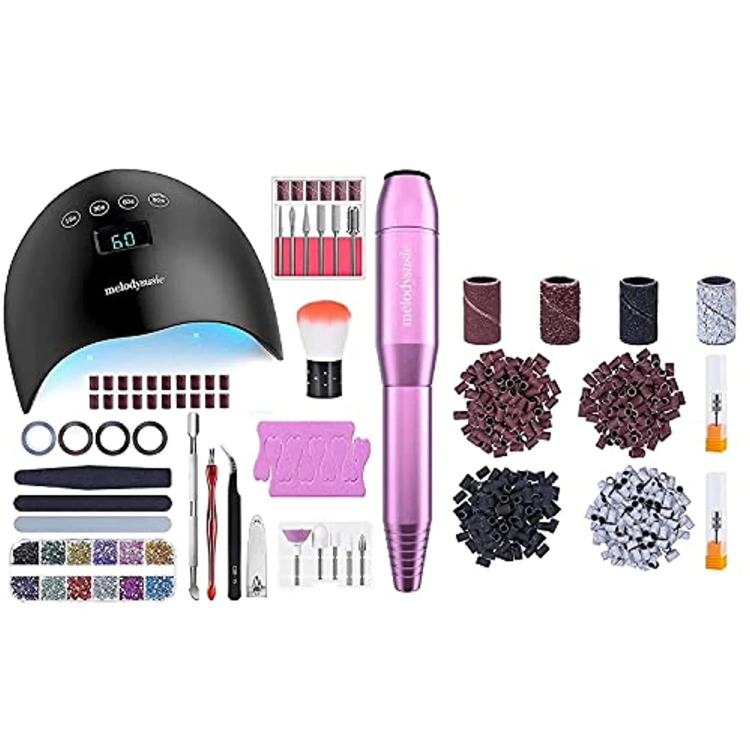 MelodySusie Nail Kit Set Professional Acrylic with Everything, Portable Electric Nail Drill, 48W UV LED Nail Lamp, 3D Nail Art Decoration, All-In-1 Compact Efile Electrical File Kit for Gel Nails