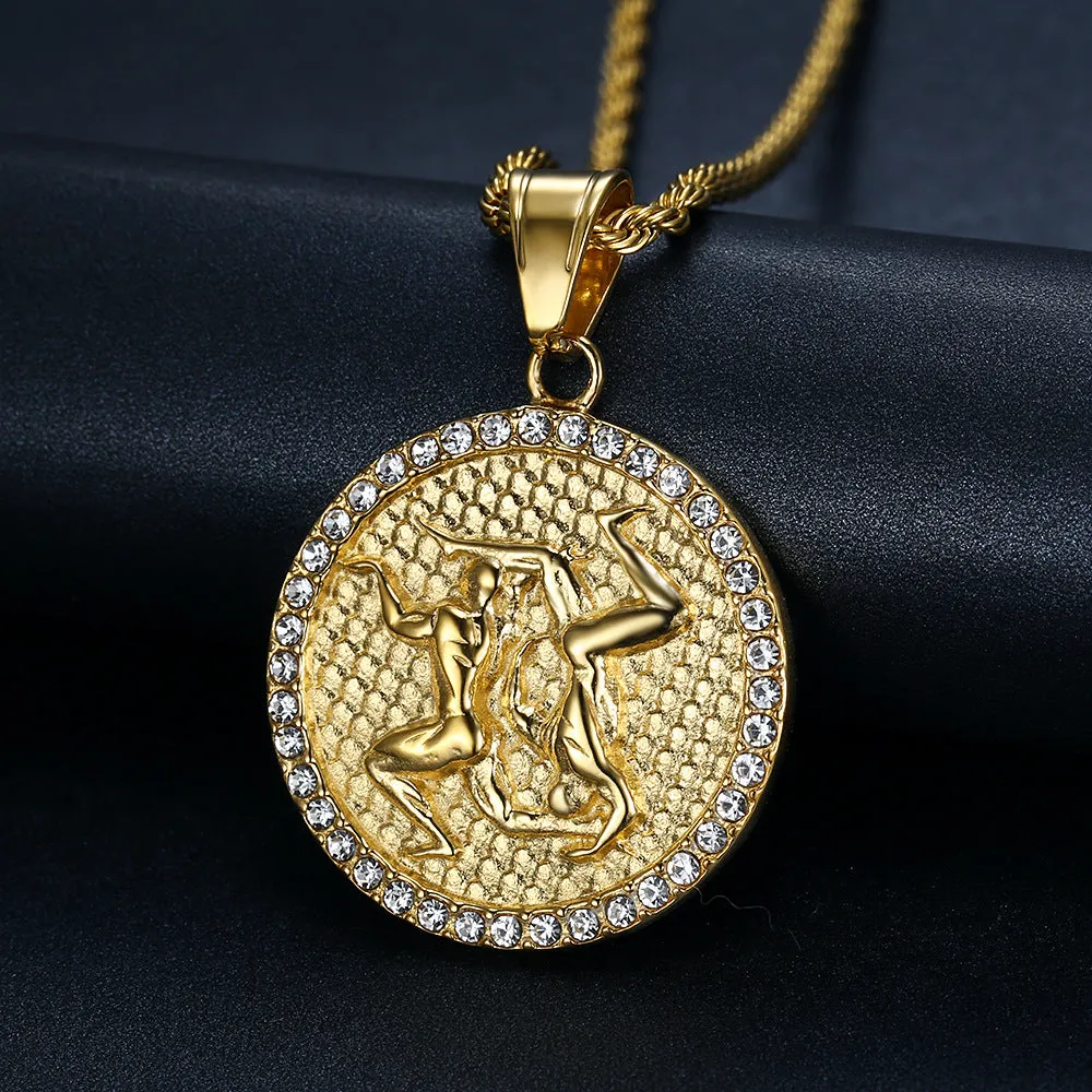 Men's Gold/Crystal  Gemini (The Twins) necklace