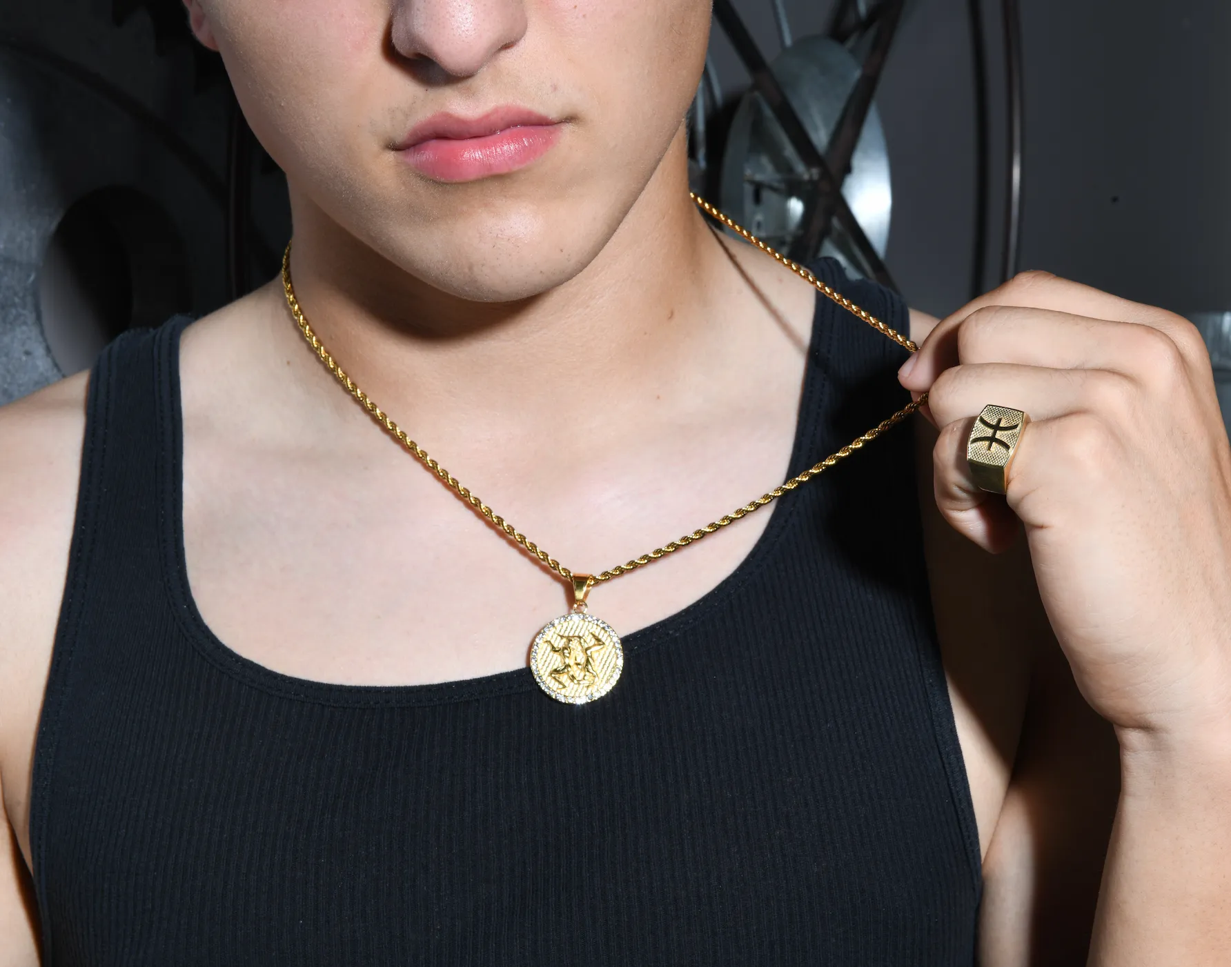 Men's Gold/Crystal  Gemini (The Twins) necklace