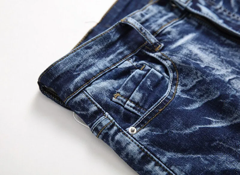 Men's Jeans Washed Basic Mid Waist Jeans Elasticity Straight Pants