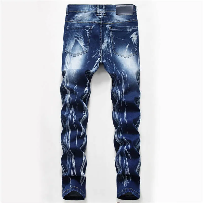 Men's Jeans Washed Basic Mid Waist Jeans Elasticity Straight Pants