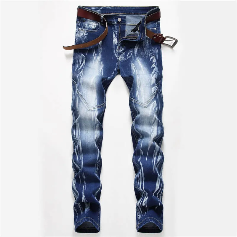 Men's Jeans Washed Basic Mid Waist Jeans Elasticity Straight Pants