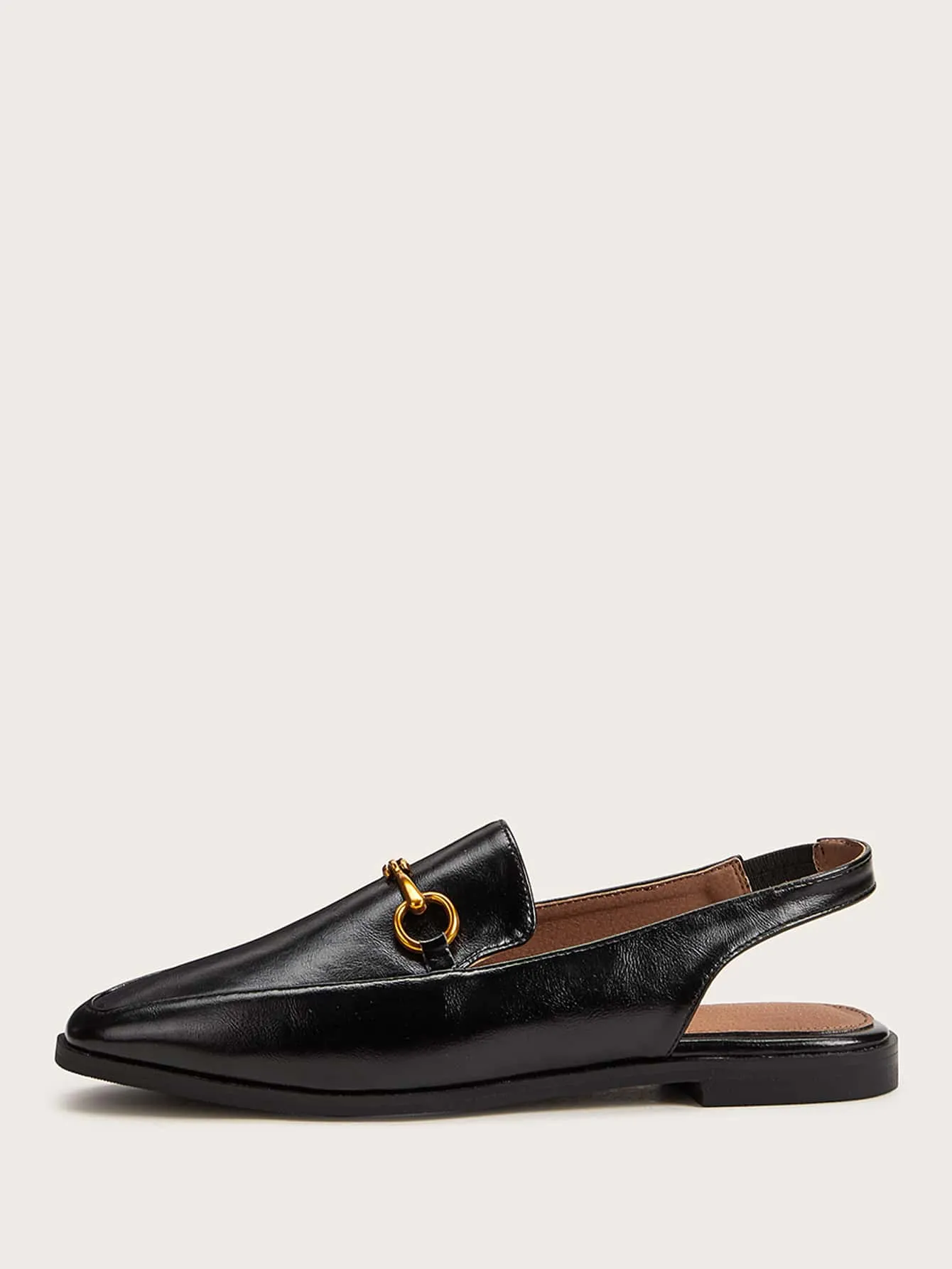 Metal Detail Square Toe Slingback Flats - Black