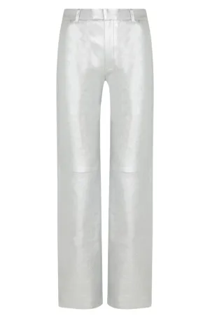 Metallic Leather Classic Trousers | Silver