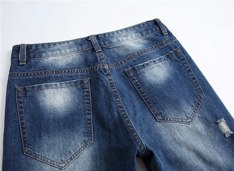 Mid Waisted Jeans Denim Straight Pants Men's Ripped Jeans Fashion Jeans
