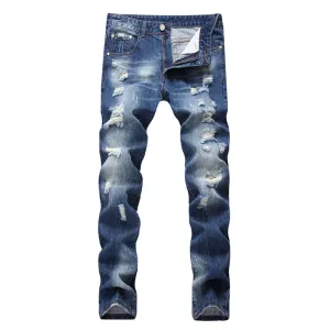 Mid Waisted Jeans Denim Straight Pants Men's Ripped Jeans Fashion Jeans