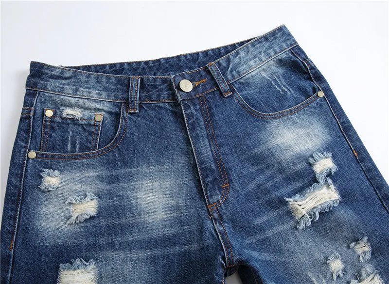 Mid Waisted Jeans Denim Straight Pants Men's Ripped Jeans Fashion Jeans