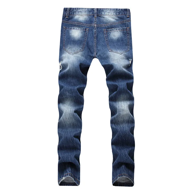 Mid Waisted Jeans Denim Straight Pants Men's Ripped Jeans Fashion Jeans