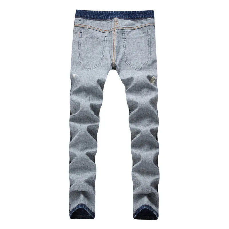 Mid Waisted Jeans Denim Straight Pants Men's Ripped Jeans Fashion Jeans