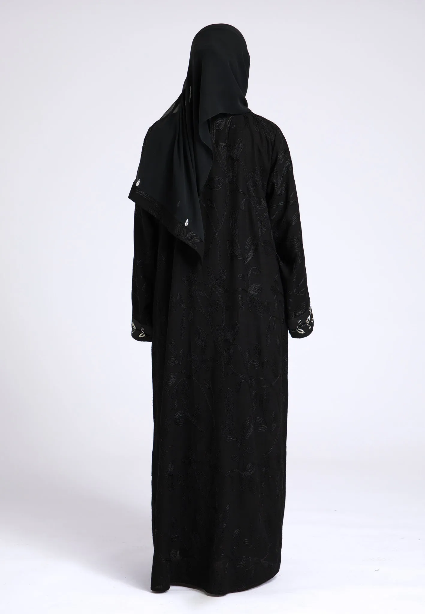 Midnight Black Notched Lapel Open Abaya (Premium)