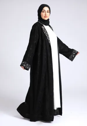 Midnight Black Notched Lapel Open Abaya (Premium)
