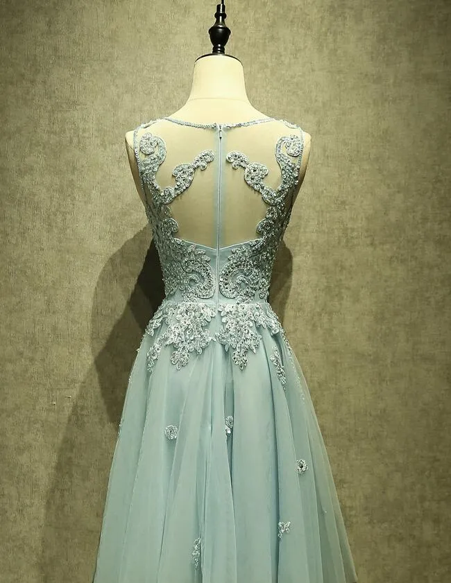 Mint Green Tulle Short Lace Beaded Knee Length Wedding Party Dress, Lovely Homecoming Dress Prom Dress