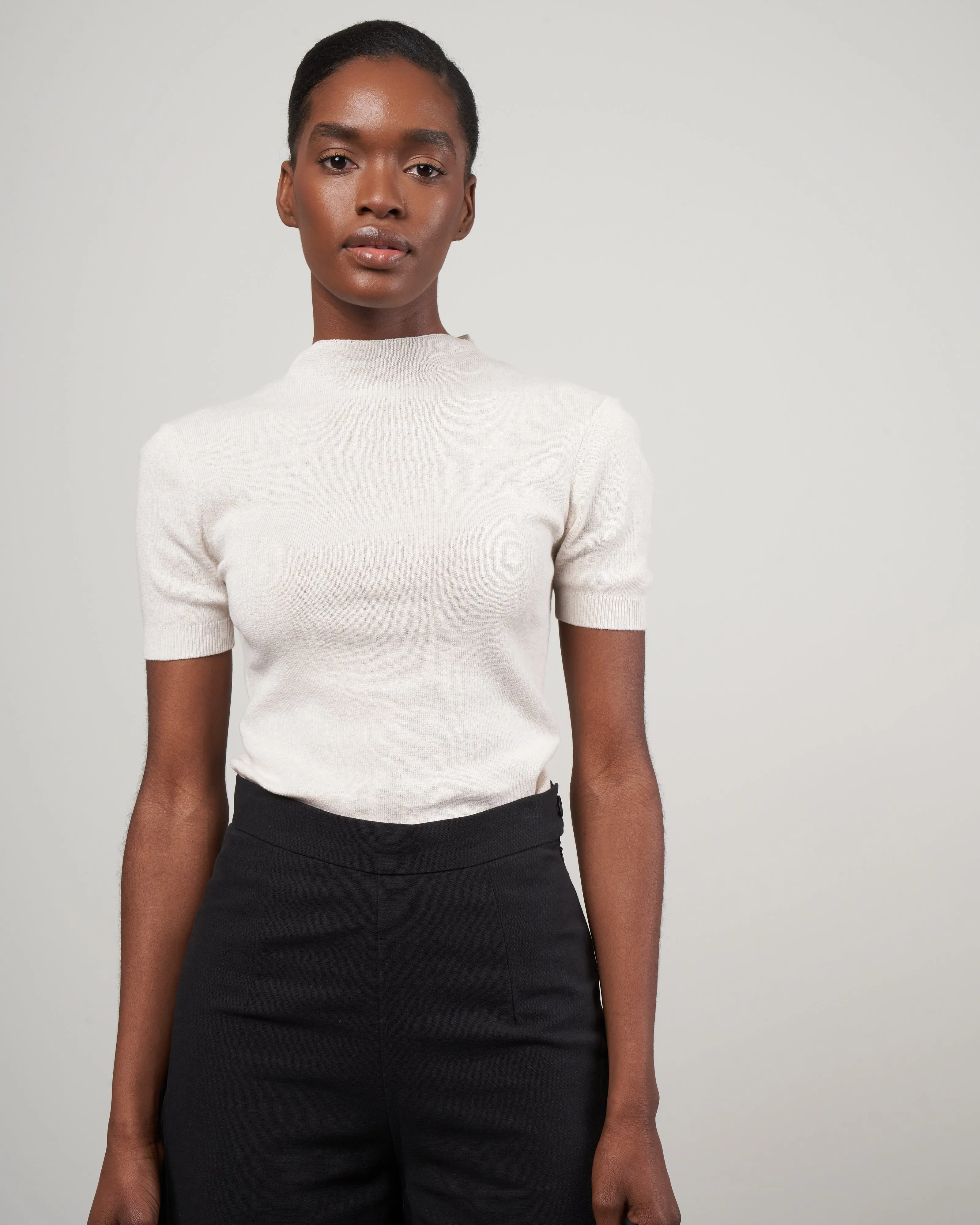 mockneck linen neck top - dove