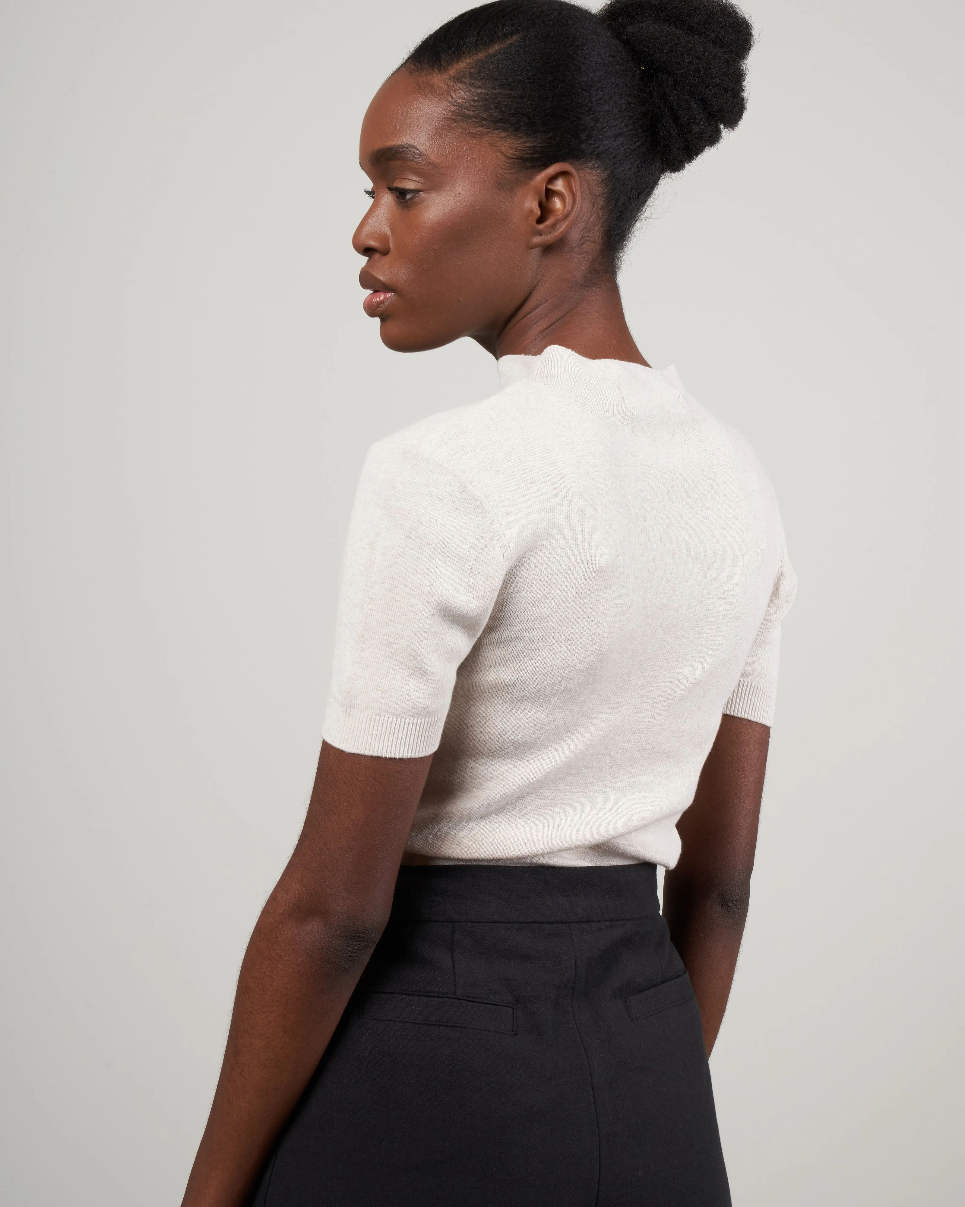 mockneck linen neck top - dove