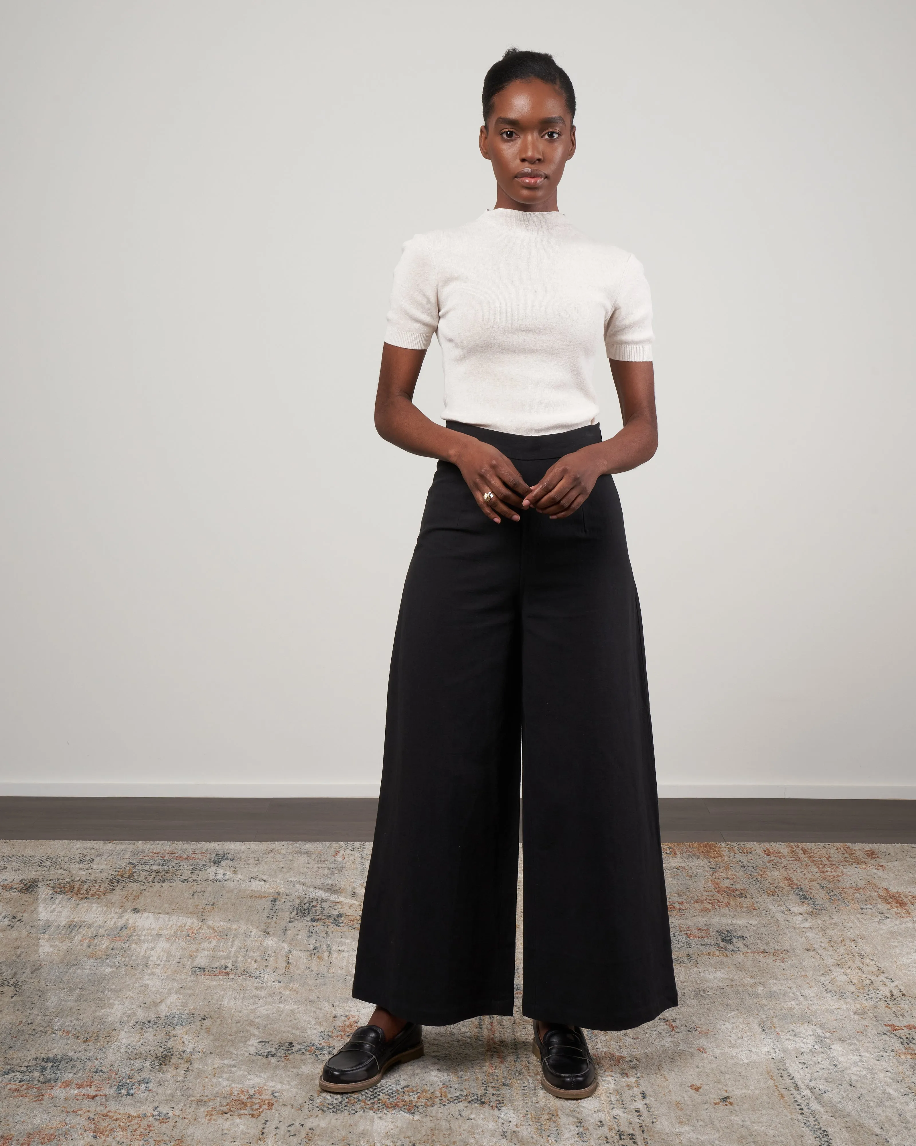 mockneck linen neck top - dove
