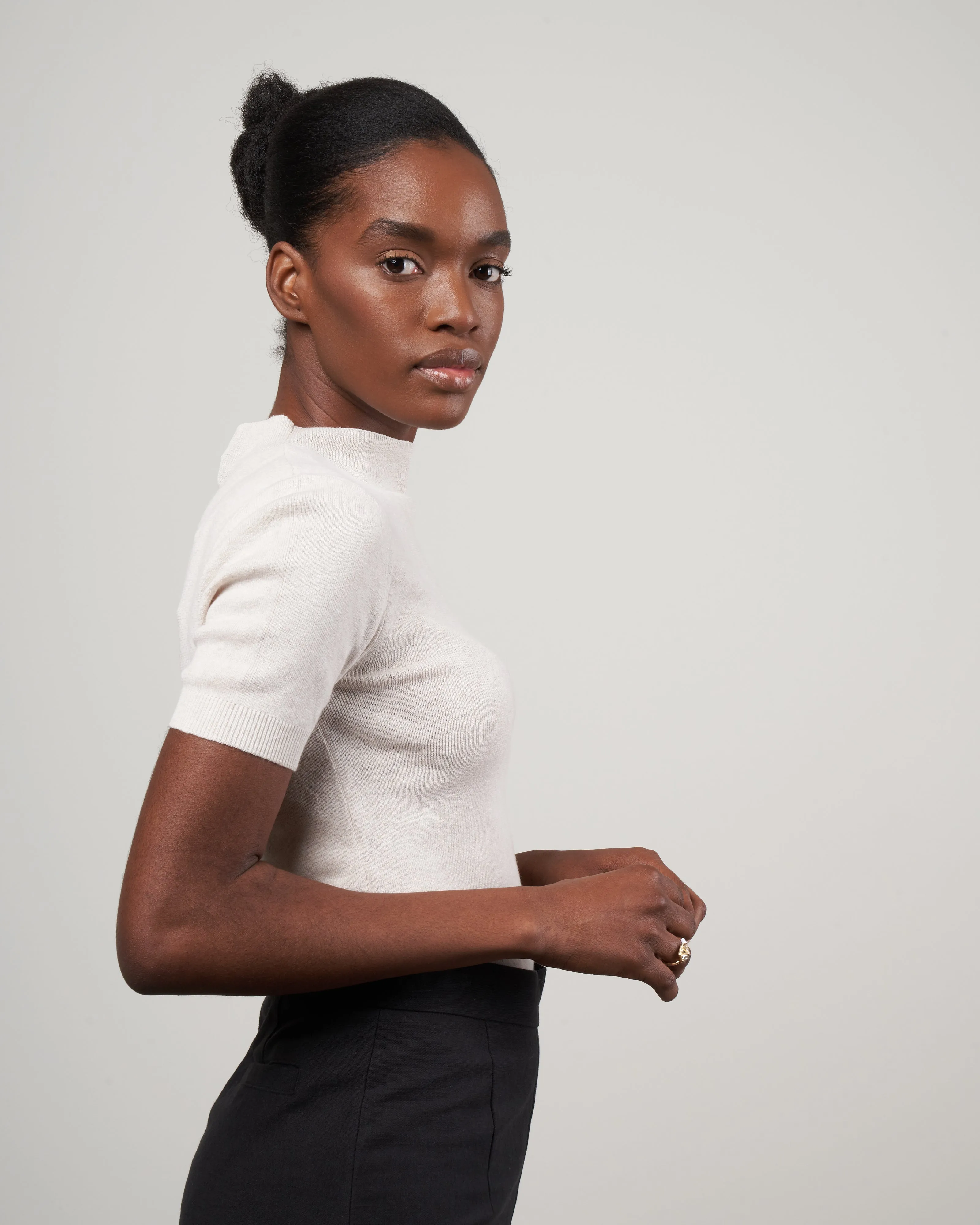 mockneck linen neck top - dove