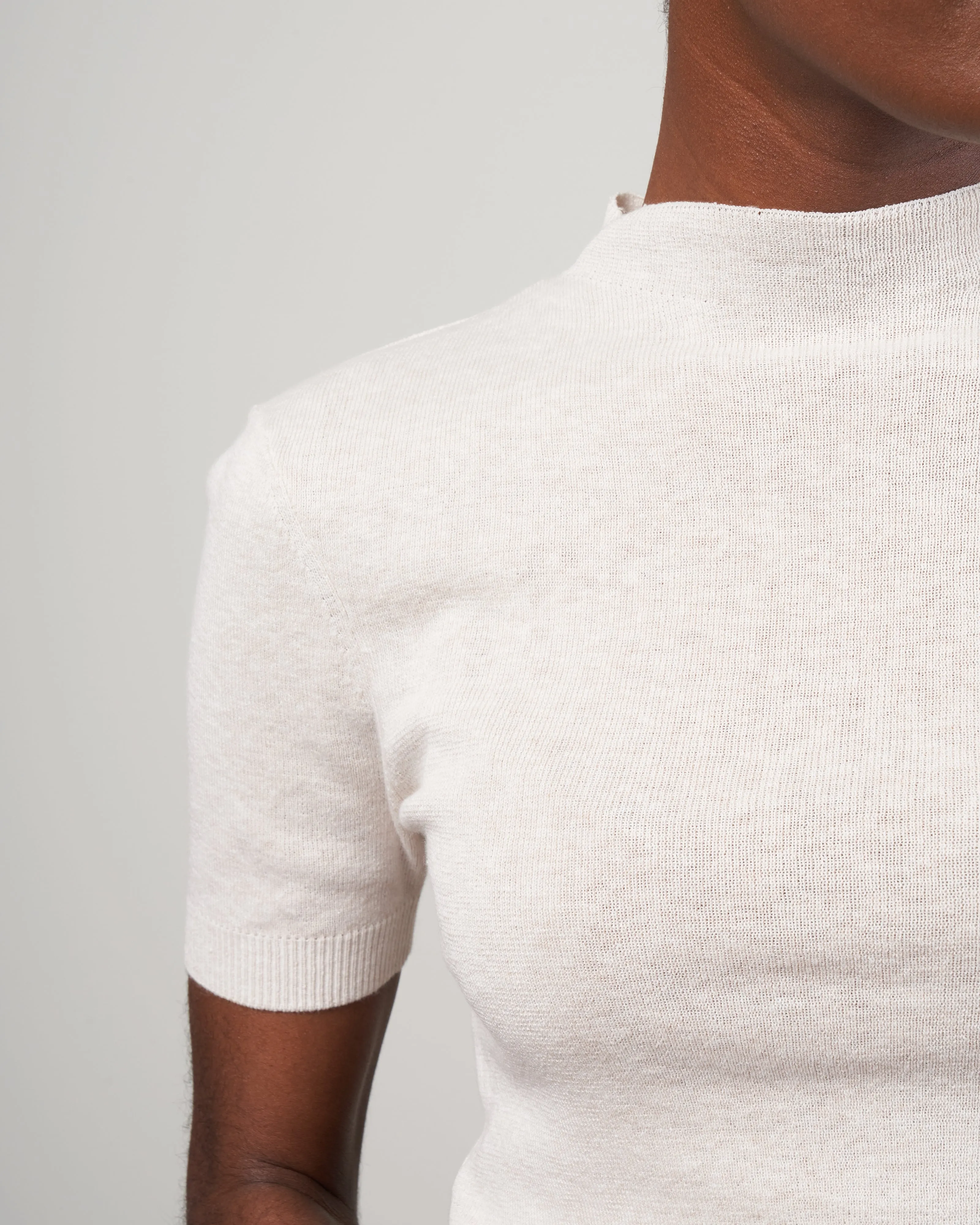 mockneck linen neck top - dove