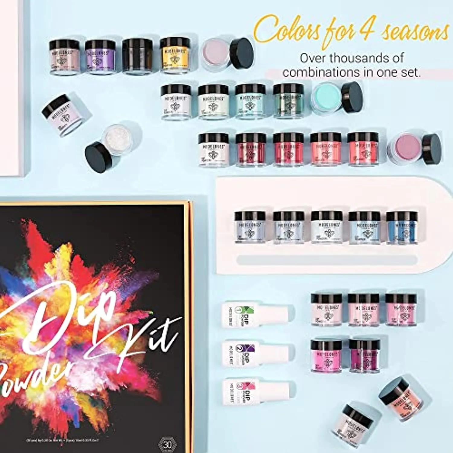 Modelones Poly Nail Extension Gel 2PCS 50ML Clear Poly Nail Gel with 30 Colors Dip Powder Nail Kit, 33Pcs Fall Winter Dip Nail Kit Starter