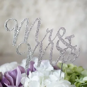 Mr and Mrs Script Silver Crystal Bride and Groom Wedding Cake Topper