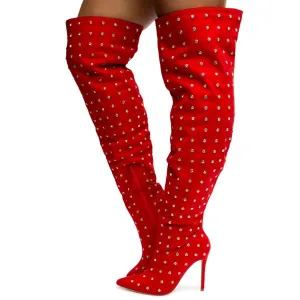 Muccia-1 All-Over Rhinestone Thigh High Boots