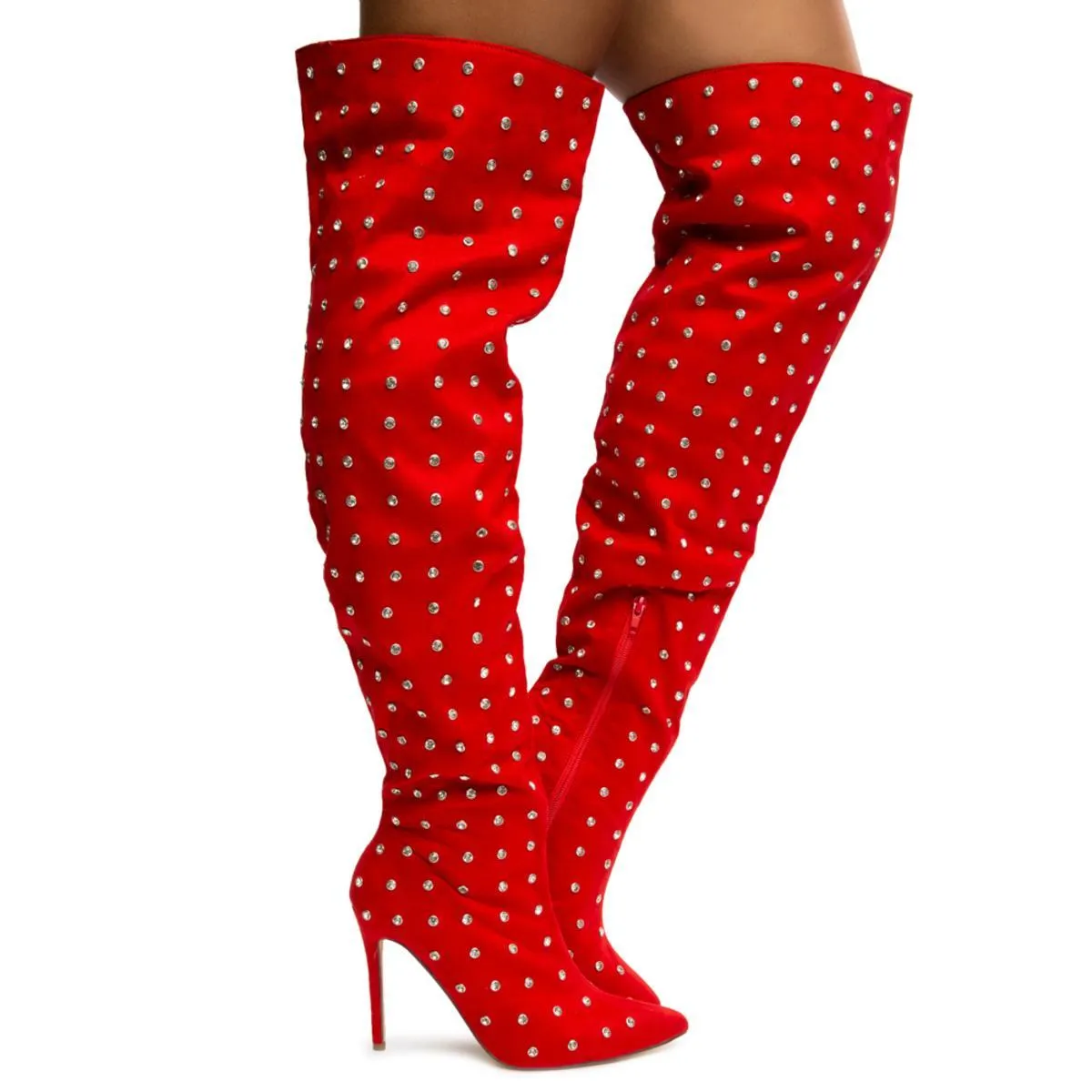 Muccia-1 All-Over Rhinestone Thigh High Boots
