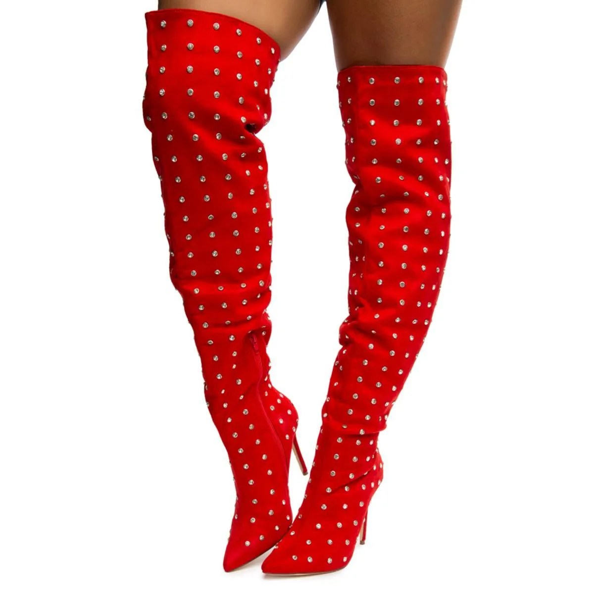 Muccia-1 All-Over Rhinestone Thigh High Boots