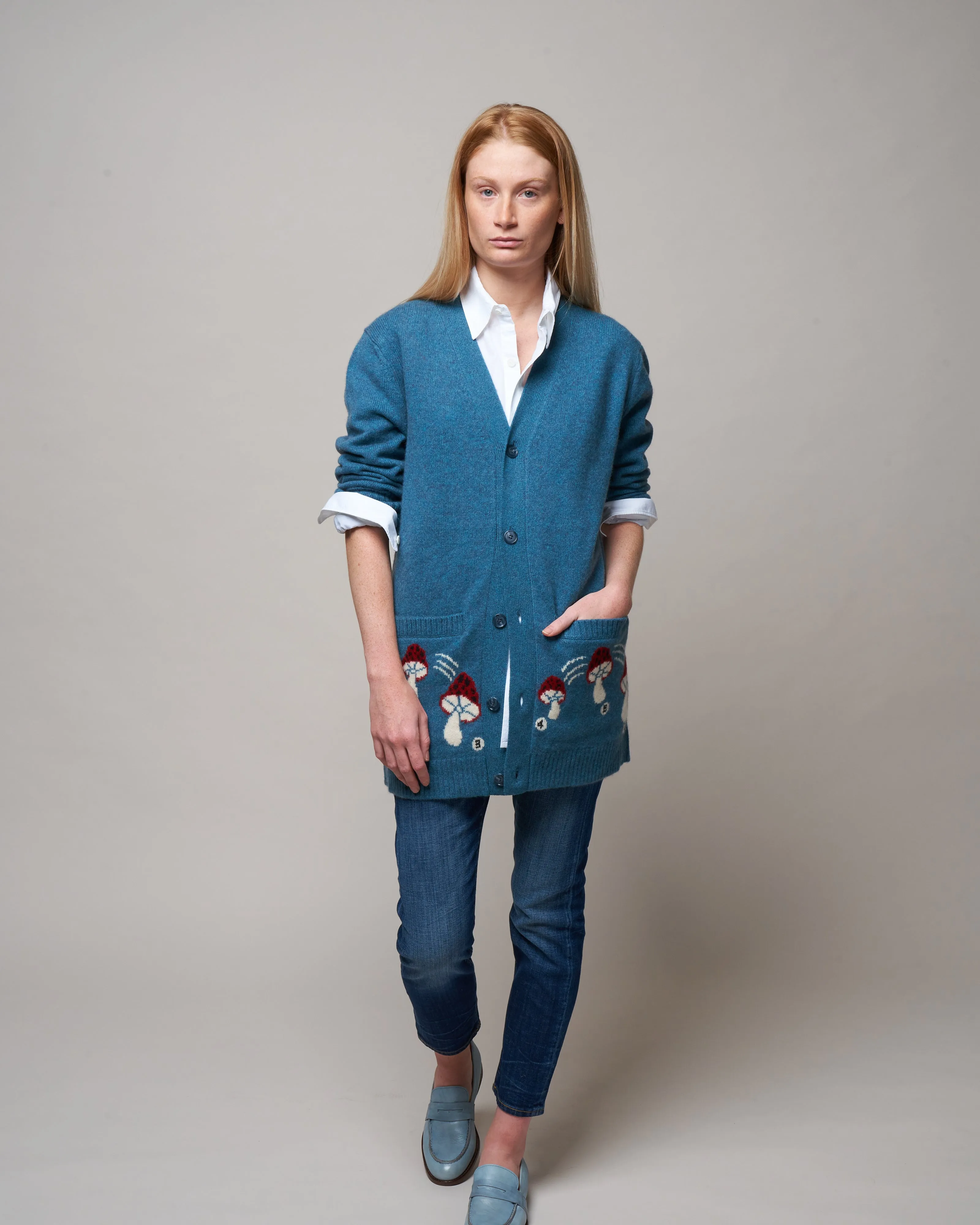 mushroom cardigan - blue