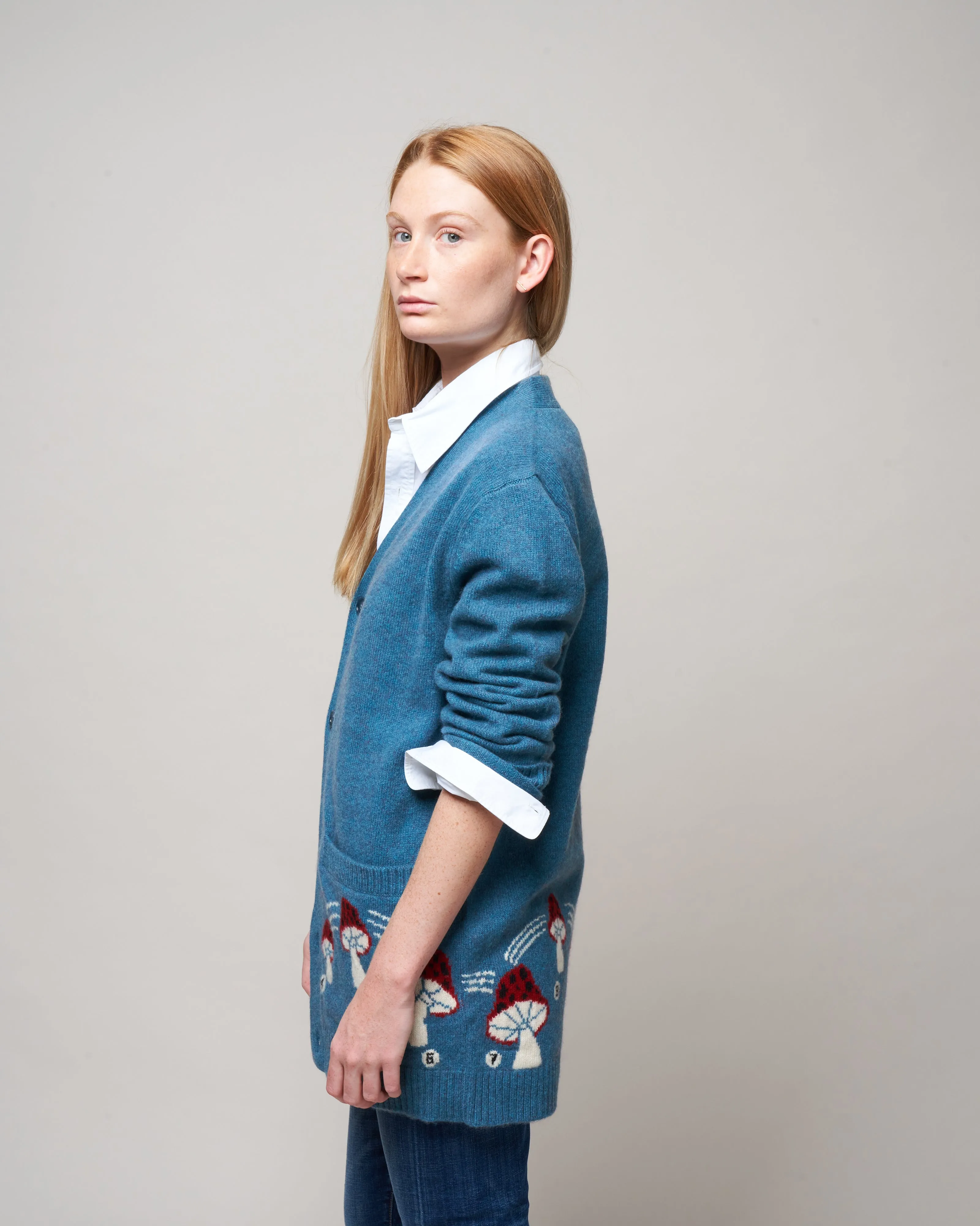 mushroom cardigan - blue