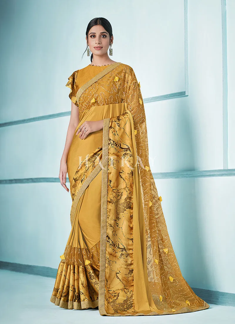 Mustard Yellow Sequence Embroidered Festive Saree