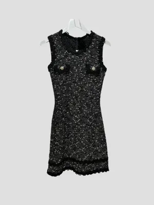 Myra Black and White Tweed Dress with Rhinestone Buttons