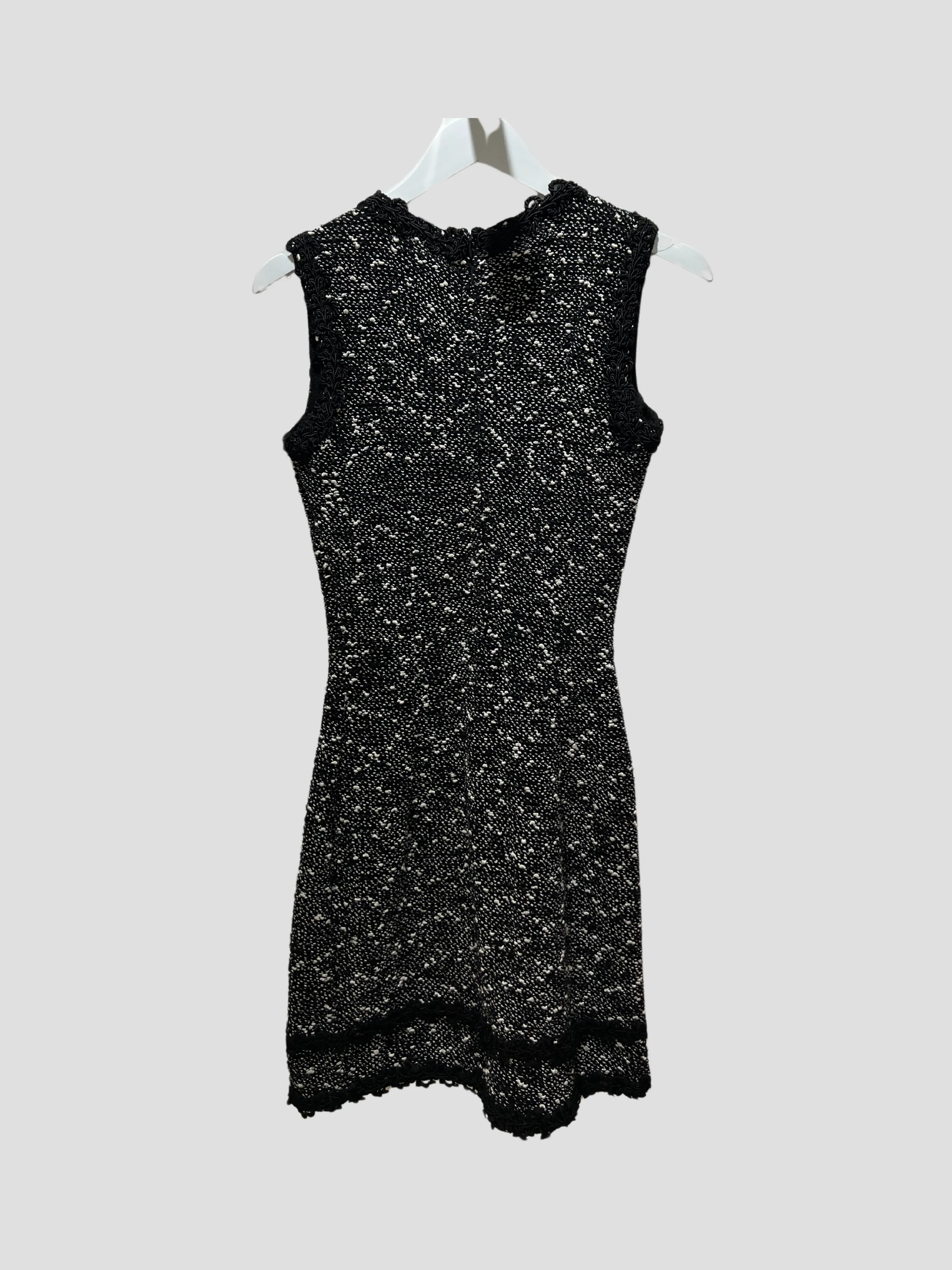 Myra Black and White Tweed Dress with Rhinestone Buttons
